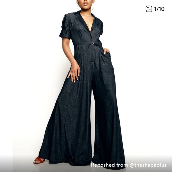 IN EARNEST BY BYRON LARS JERSEY WIDELEG DENIM JUMPSUIT - Picture 1 of 8